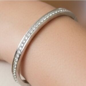 Silver Crystal-Detail Bangle Bracelet, NWT In Gift Box